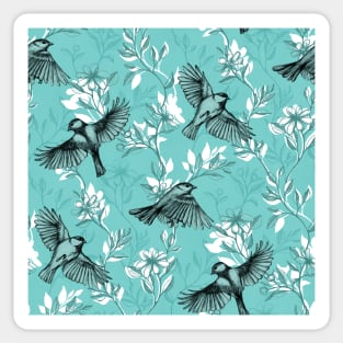 Flowers and Flight in Monochrome Teal Sticker